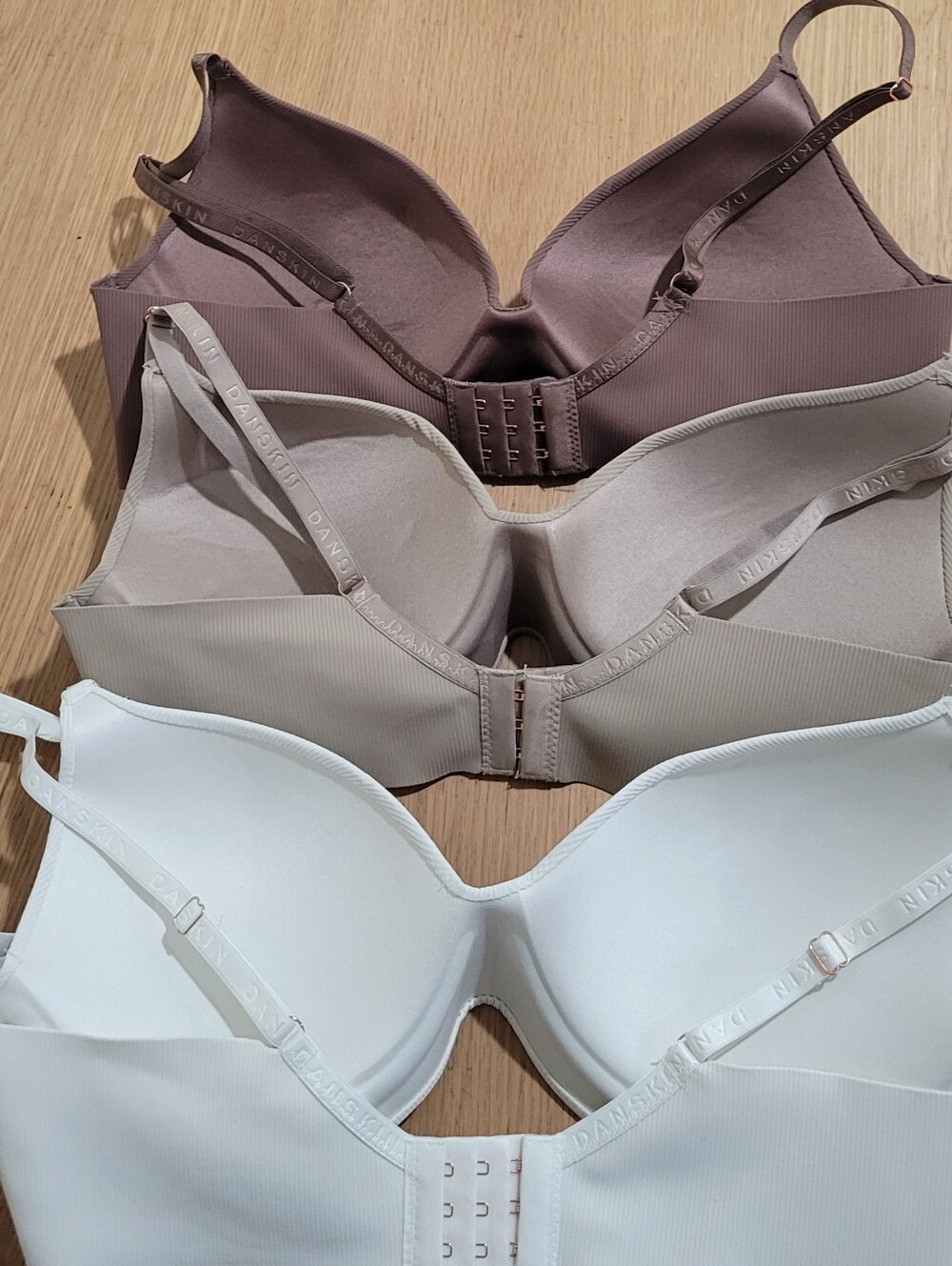 Danskin 3-Pack Smooth T-Shirt Bras in White, Taupe, Mauve